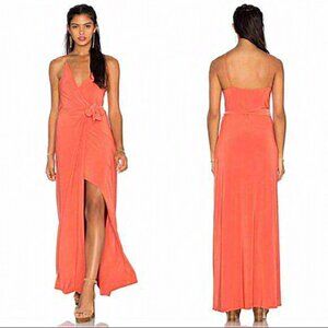 Misa Los Angeles Veronika Wrap Tie‎ Maxi Dress Neon Orange Women Size Small